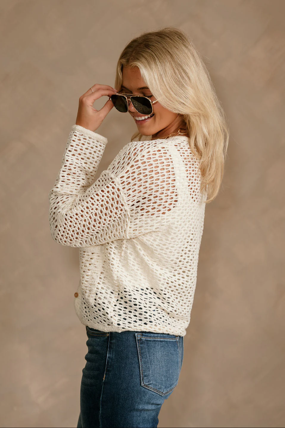 Elisa Cream Button-Up Knit Cardigan - Image 3