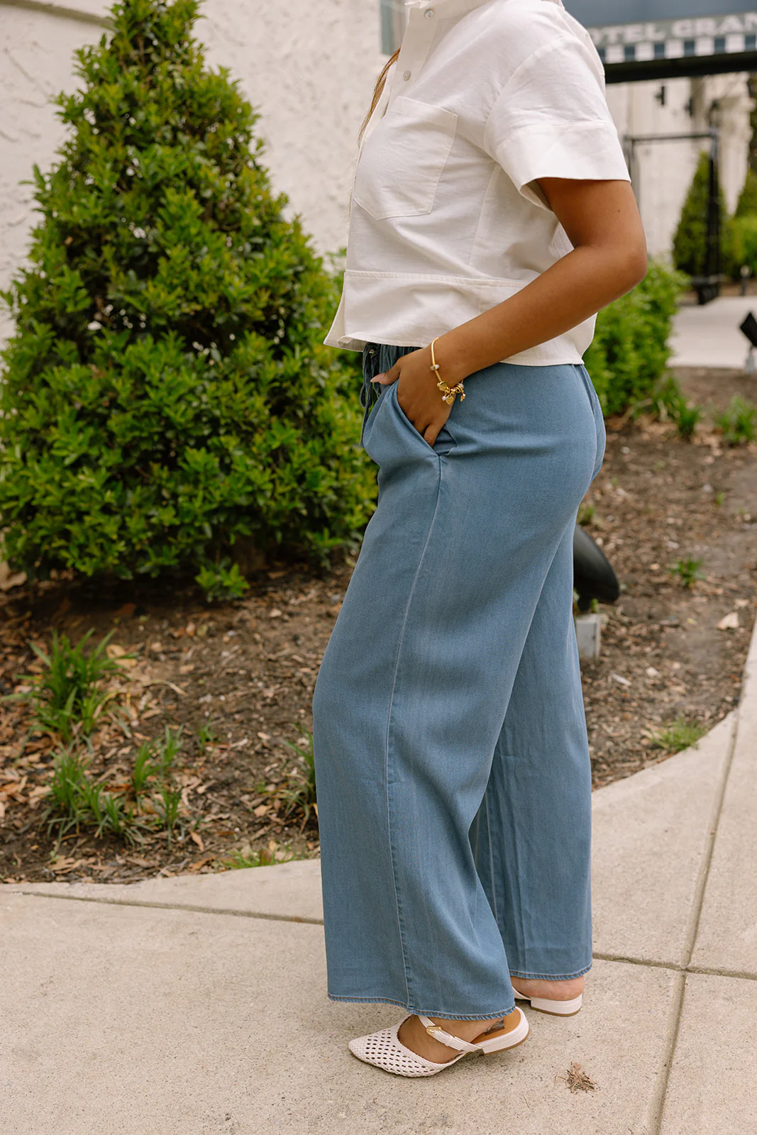 Elisa Medium Wash Denim Wide Leg Pants - Image 3
