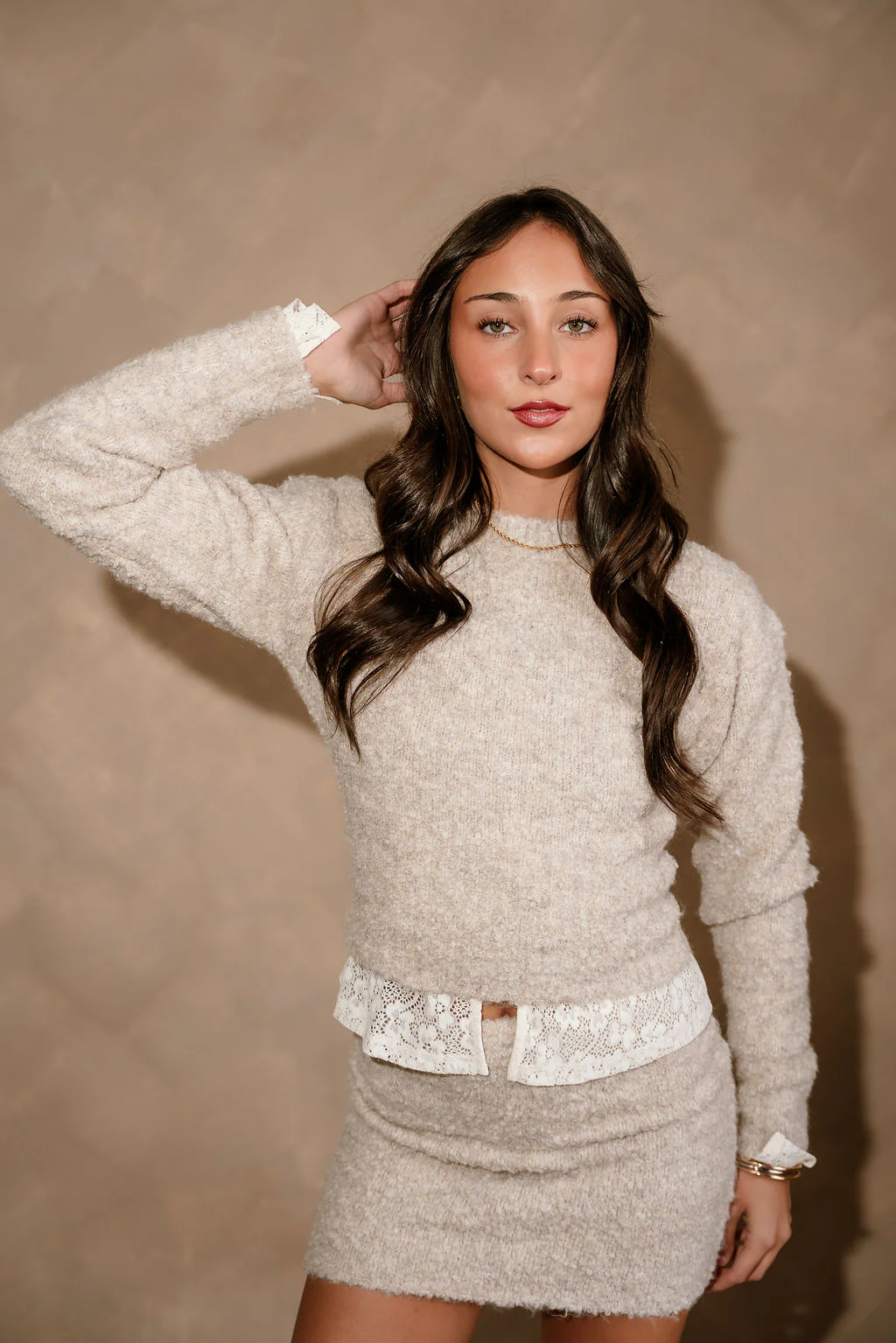 Elisa Taupe Textured Knit Sweater - Image 5