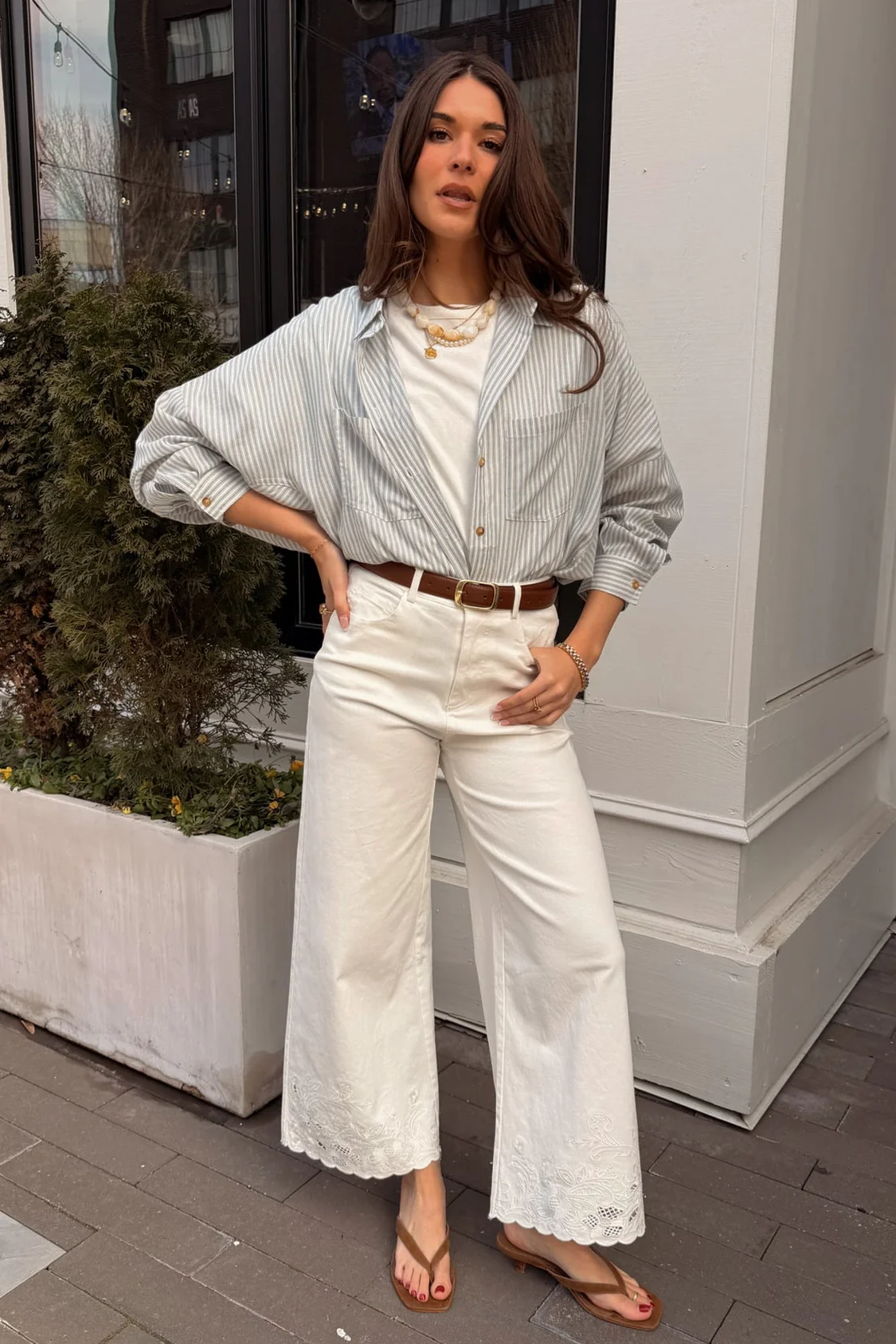 Elisa White Floral & Scallop Wide Leg Pants - Image 6