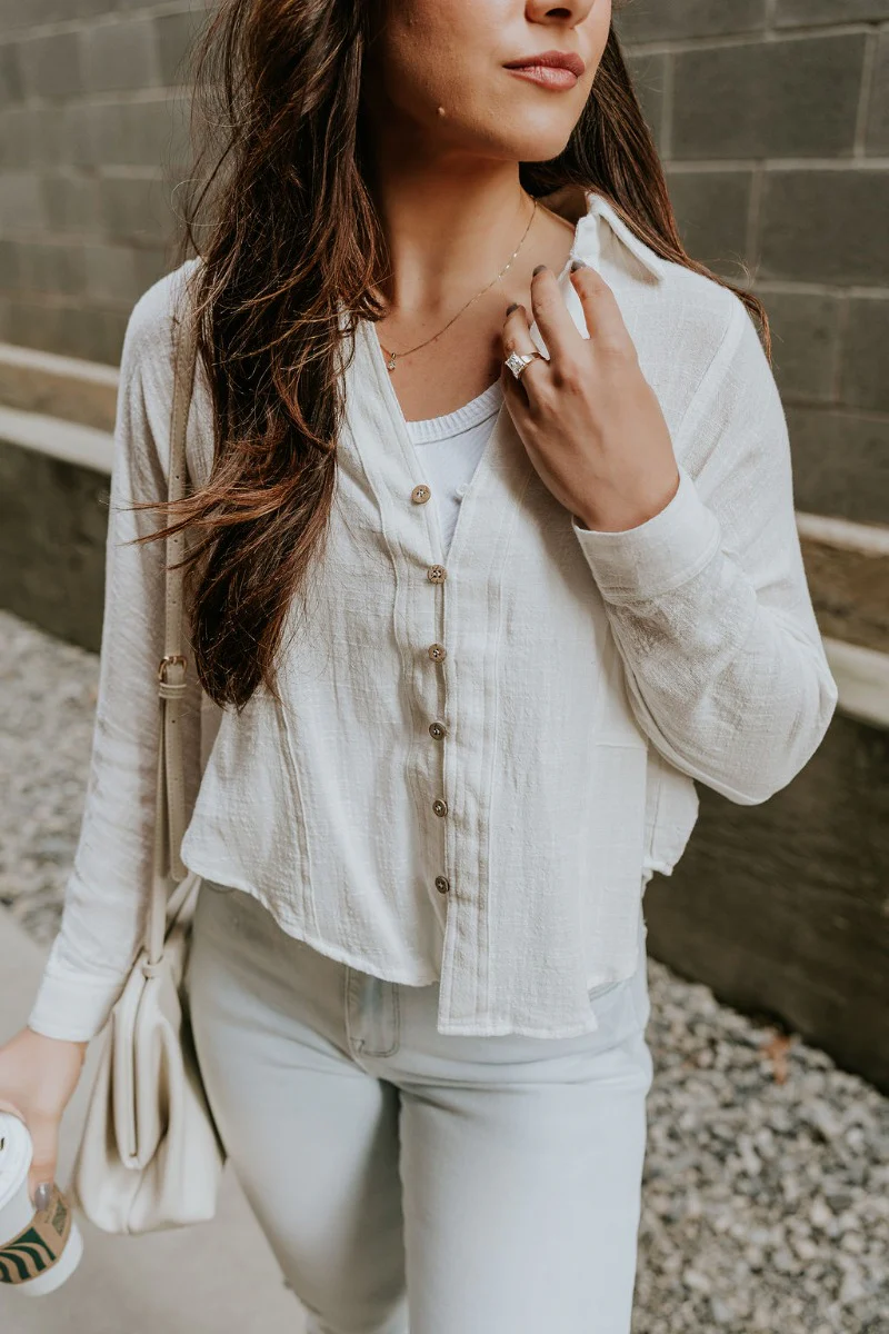 Elisabeth White Gauze Long Sleeve Button Up Top - Image 3