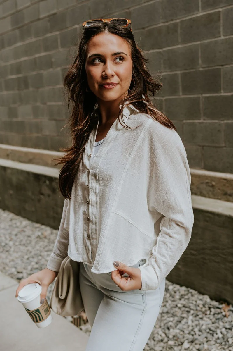 Elisabeth White Gauze Long Sleeve Button Up Top - Image 4