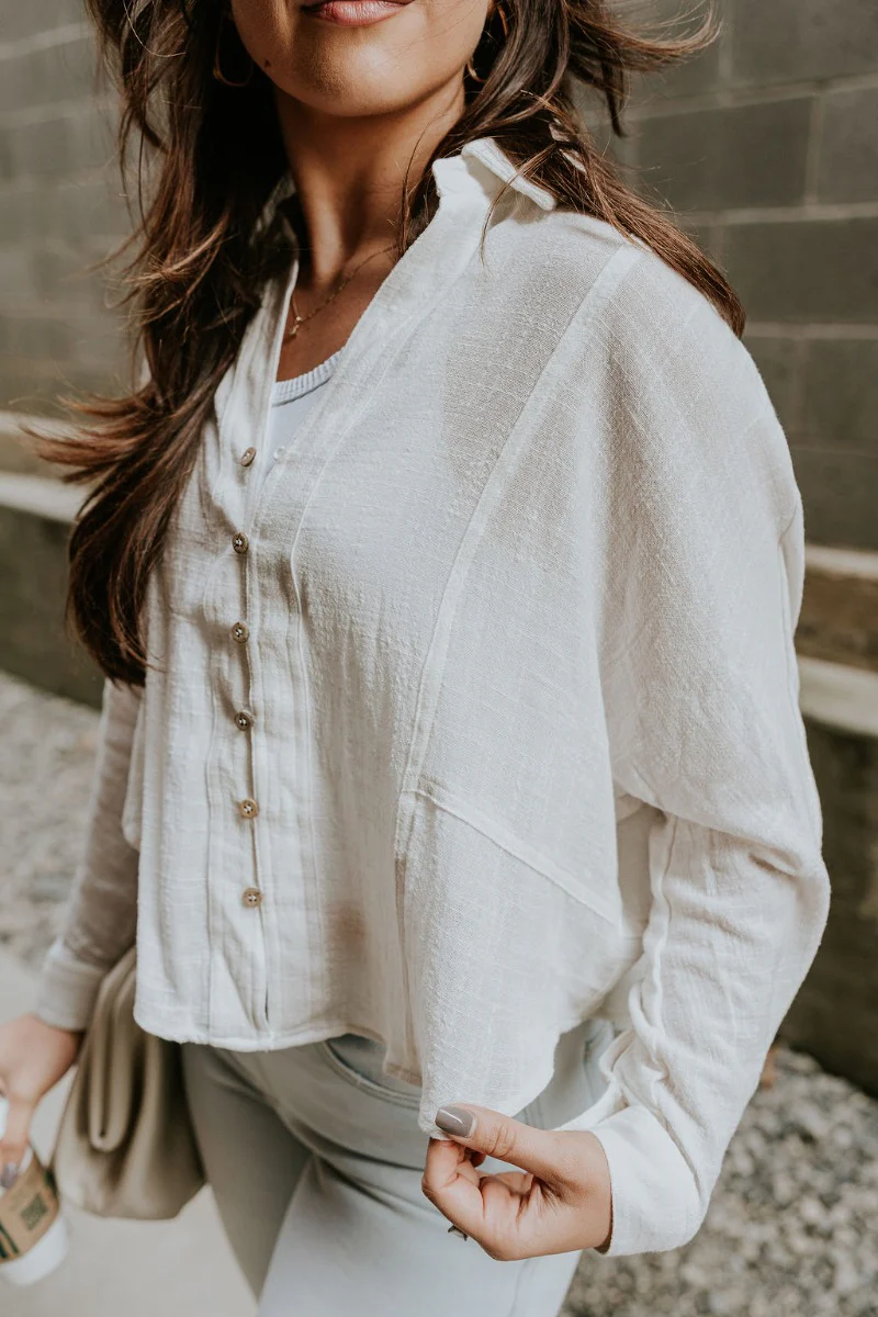 Elisabeth White Gauze Long Sleeve Button Up Top - Image 5