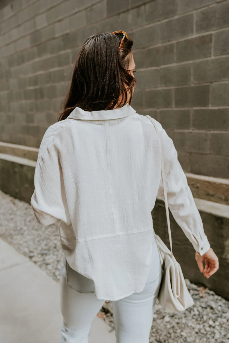 Elisabeth White Gauze Long Sleeve Button Up Top - Image 6
