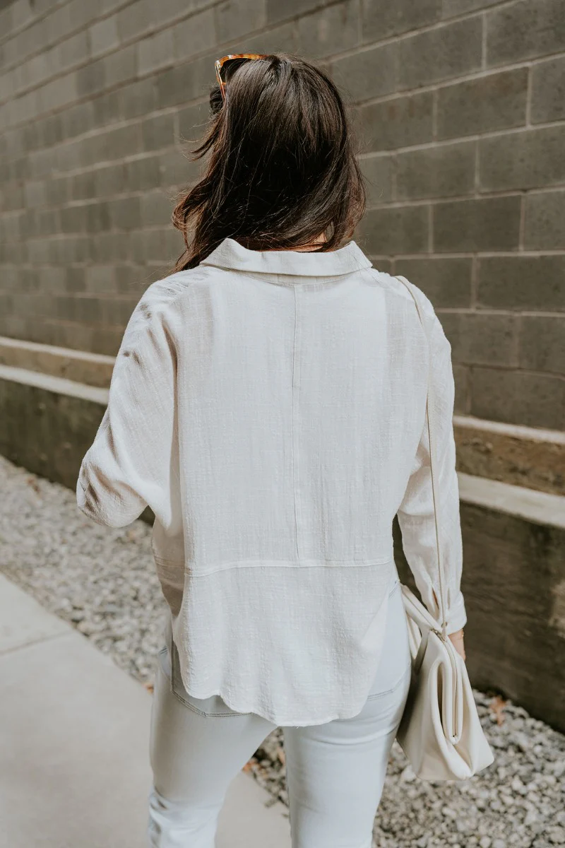 Elisabeth White Gauze Long Sleeve Button Up Top - Image 7