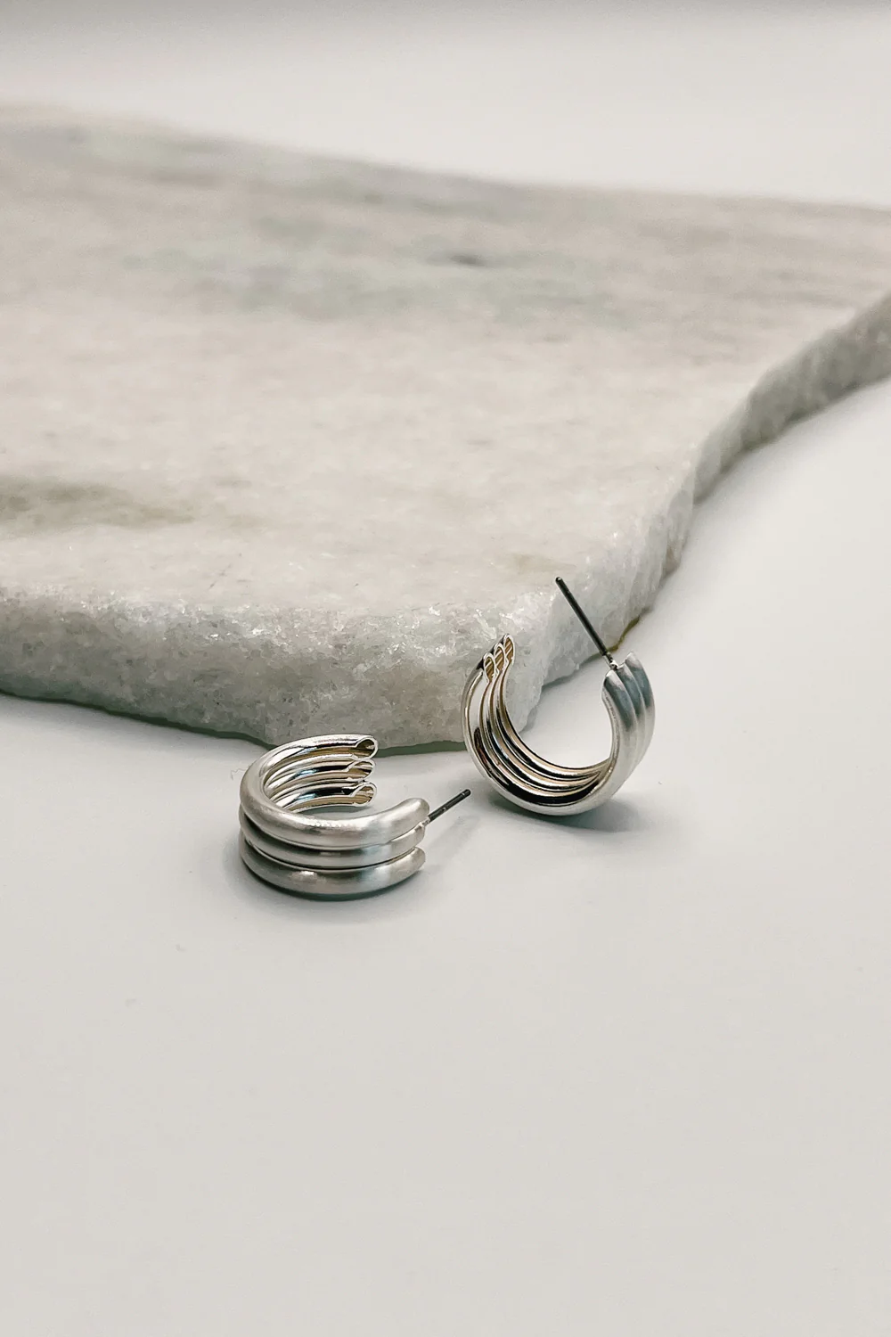 Elise Silver Ribbed Mini Hoops