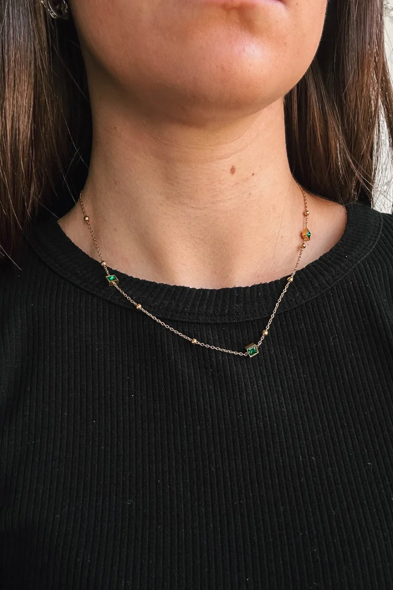 Eliza Green Stones Gold Necklace