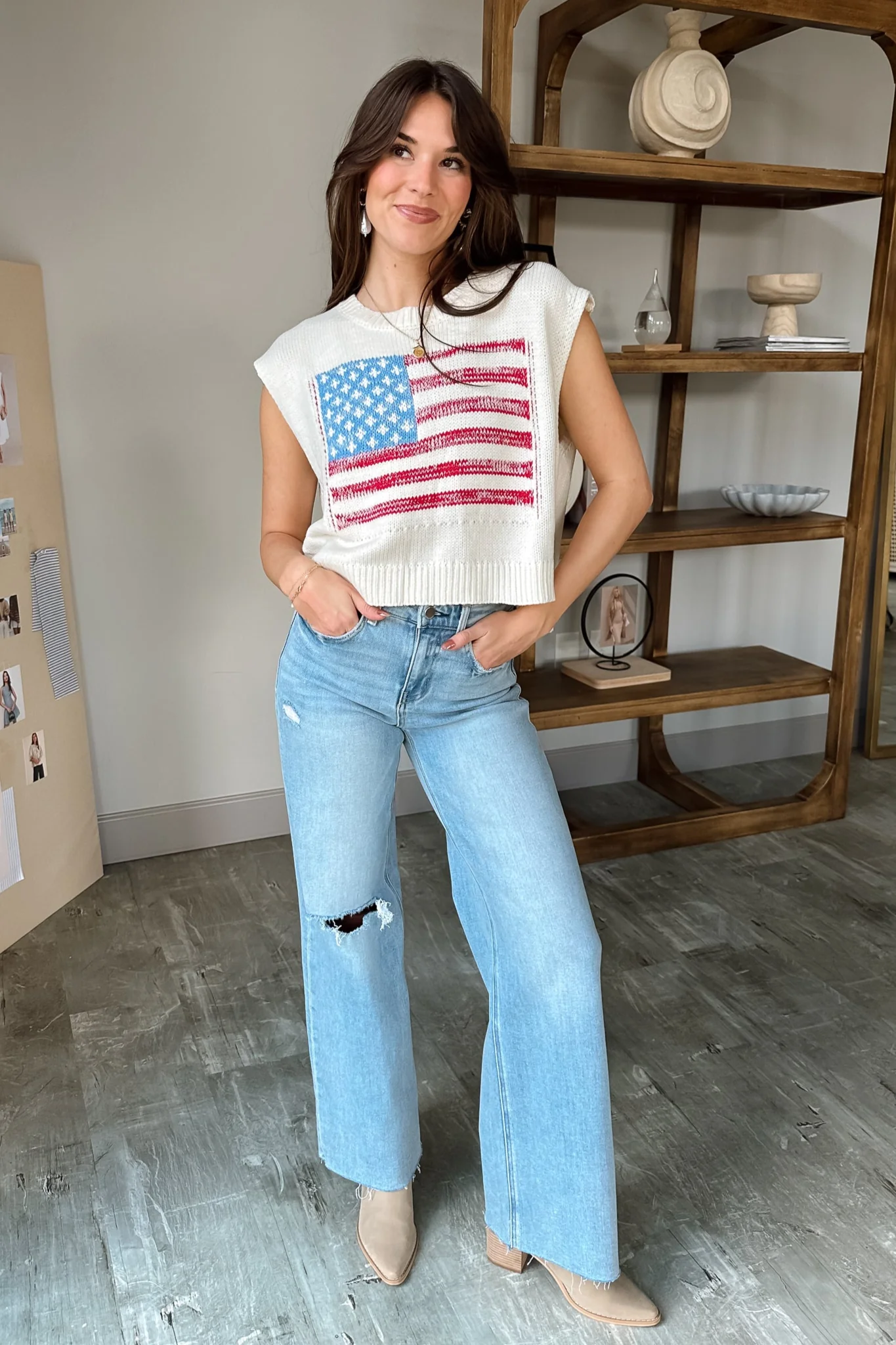 Eliza Off White American Flag Knit Tank - Image 4
