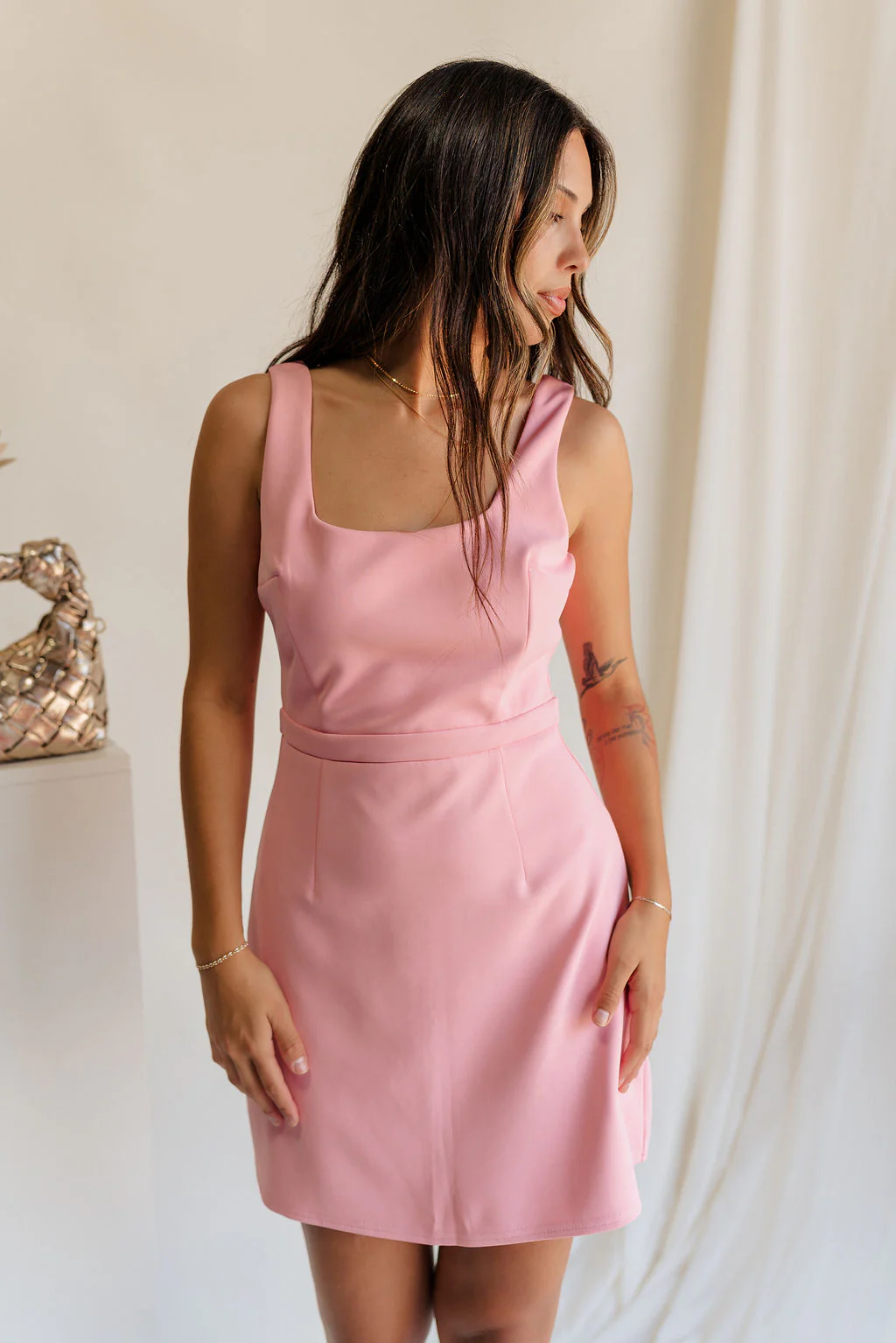 Eliza Pink Square Neckline Mini Dress - Image 8