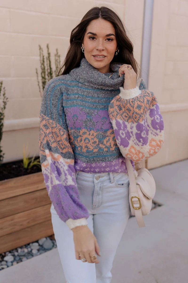 Eliza Purple Multi Long Sleeve Sweater