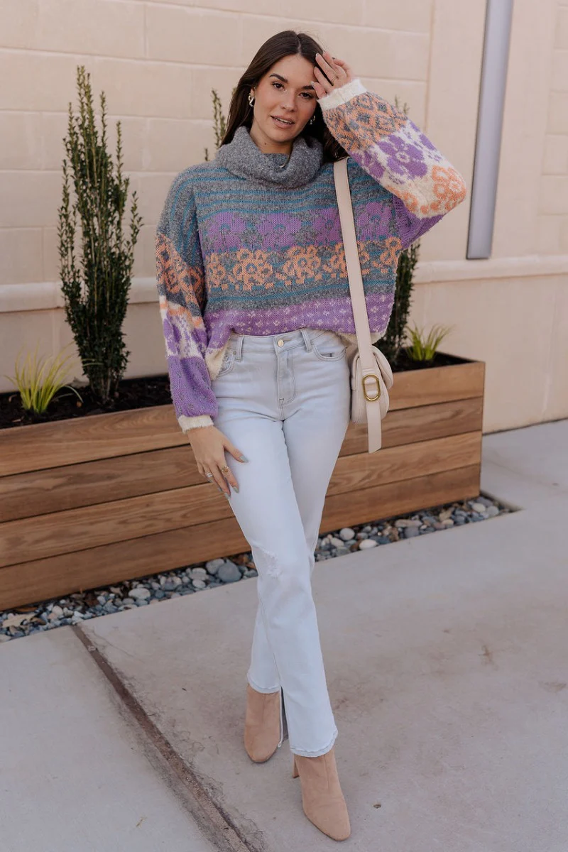 Eliza Purple Multi Long Sleeve Sweater - Image 2