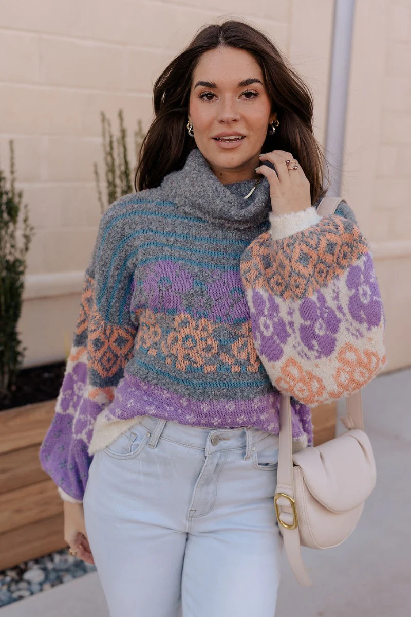 Eliza Purple Multi Long Sleeve Sweater - Image 3