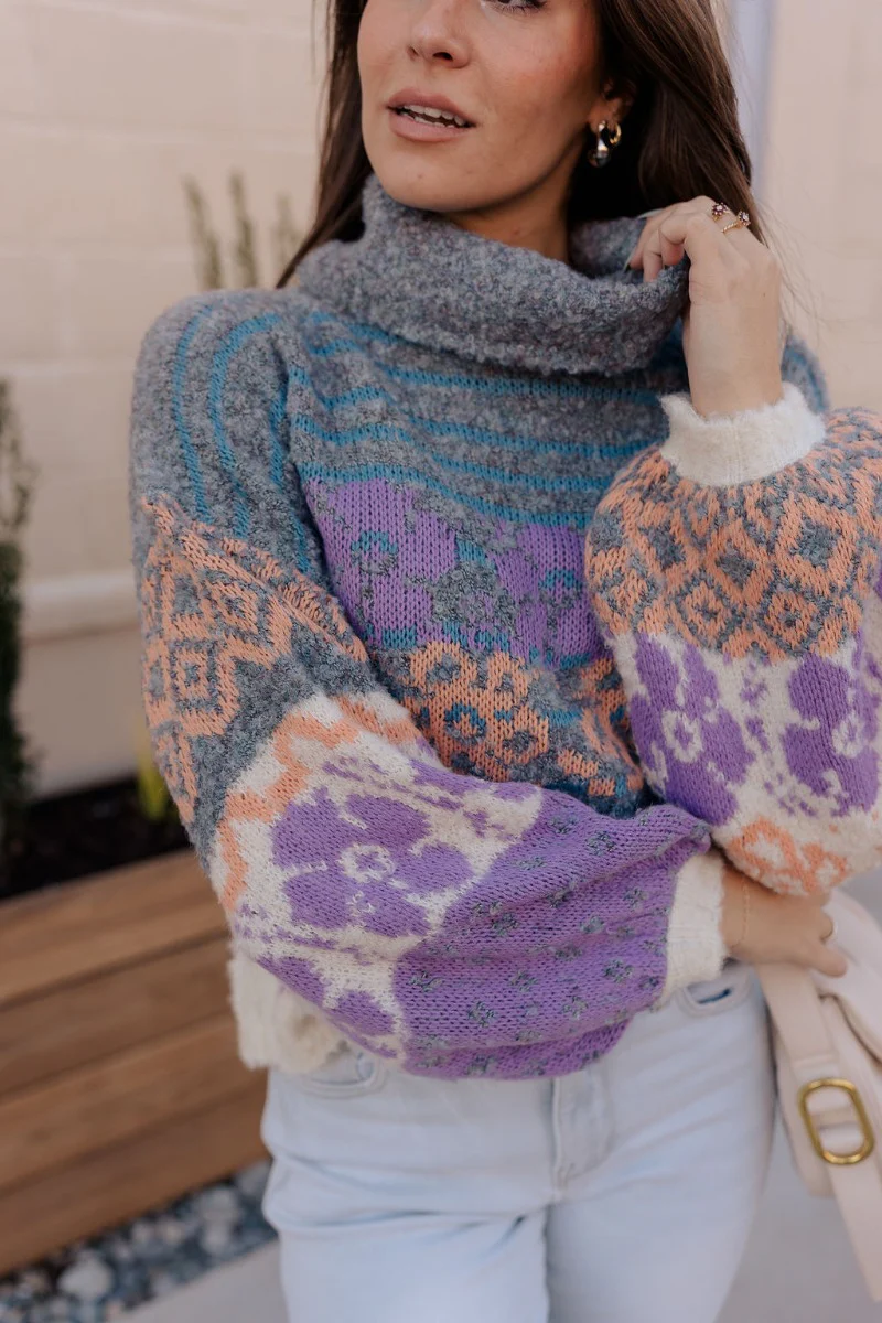 Eliza Purple Multi Long Sleeve Sweater - Image 4