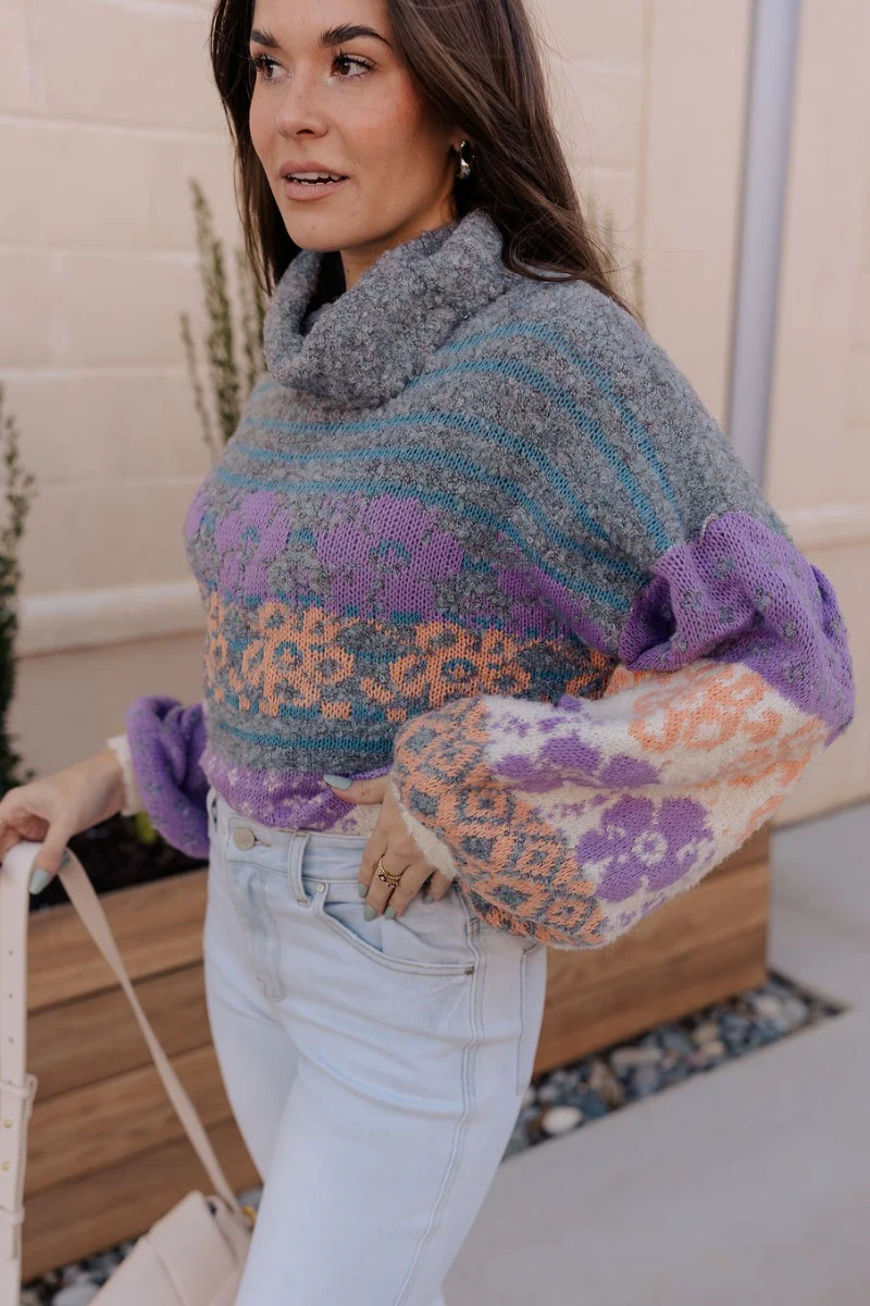 Eliza Purple Multi Long Sleeve Sweater - Image 5