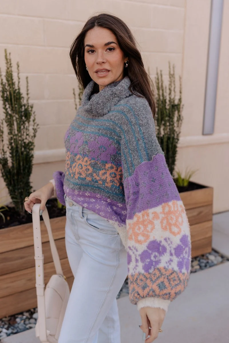 Eliza Purple Multi Long Sleeve Sweater - Image 6