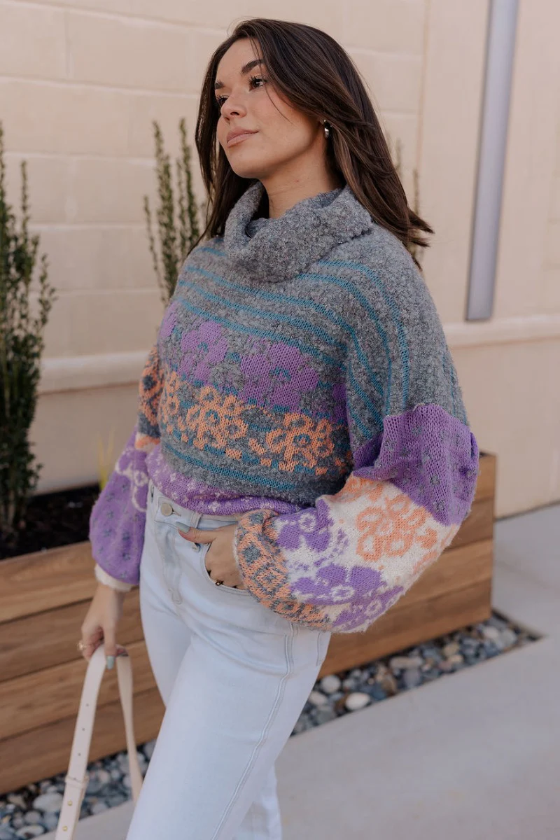 Eliza Purple Multi Long Sleeve Sweater - Image 7