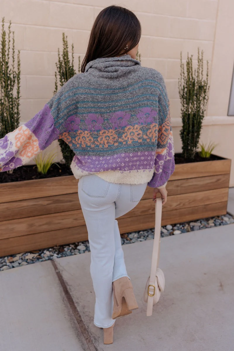 Eliza Purple Multi Long Sleeve Sweater - Image 9