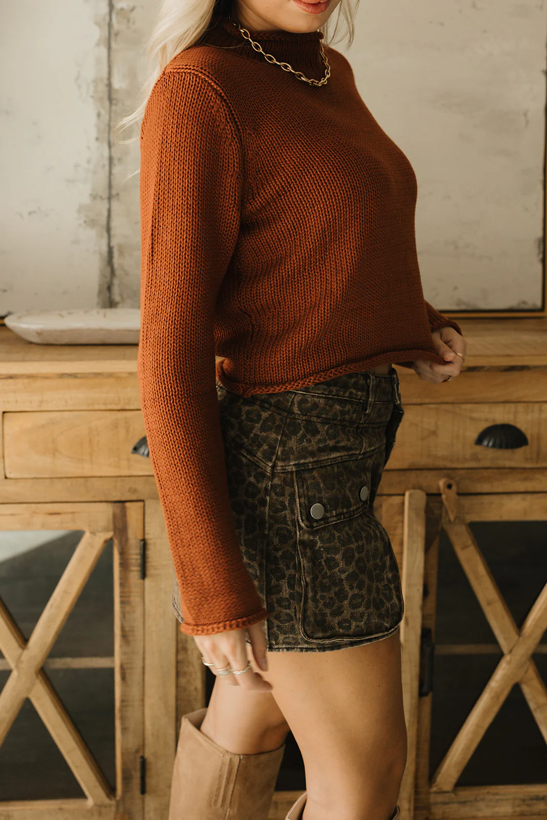 Eliza Rust Knit Long Sleeve Sweater - Image 6