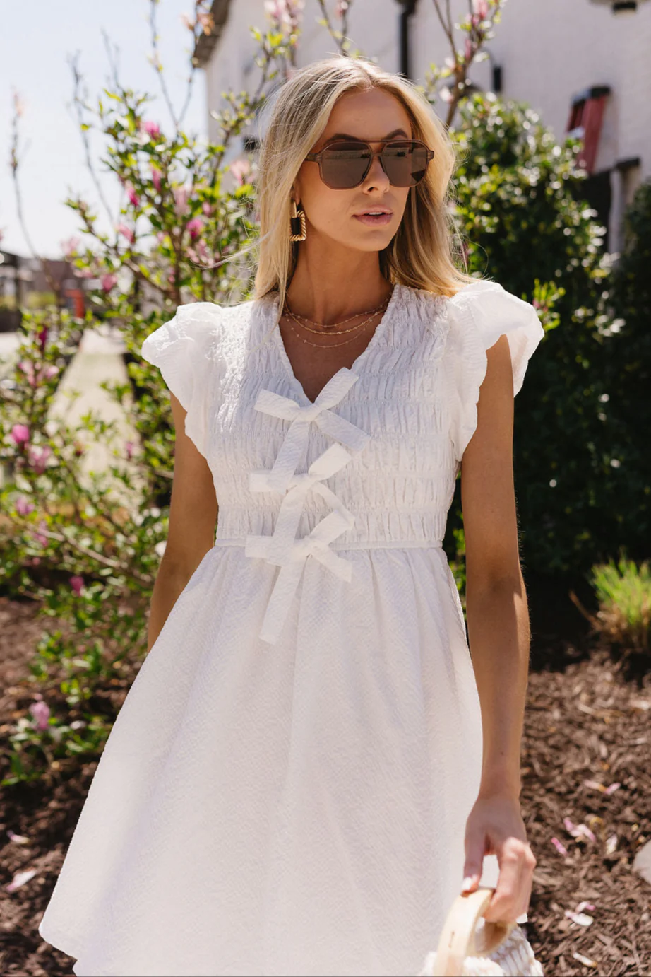 Eliza White Smocked Bows Mini Dress - Image 5
