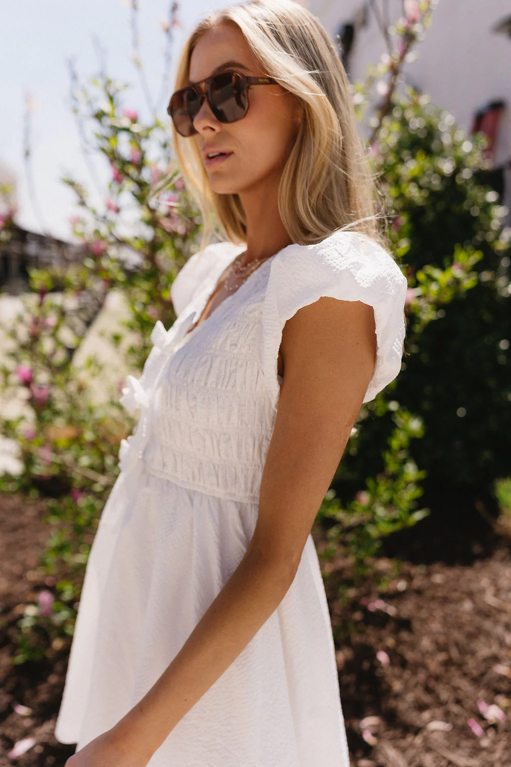 Eliza White Smocked Bows Mini Dress - Image 7