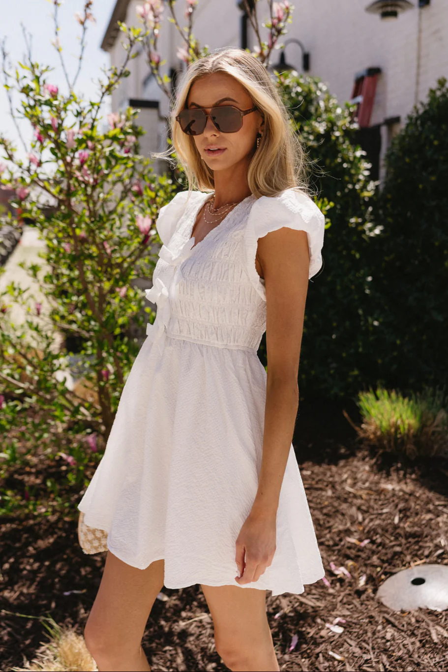 Eliza White Smocked Bows Mini Dress - Image 8