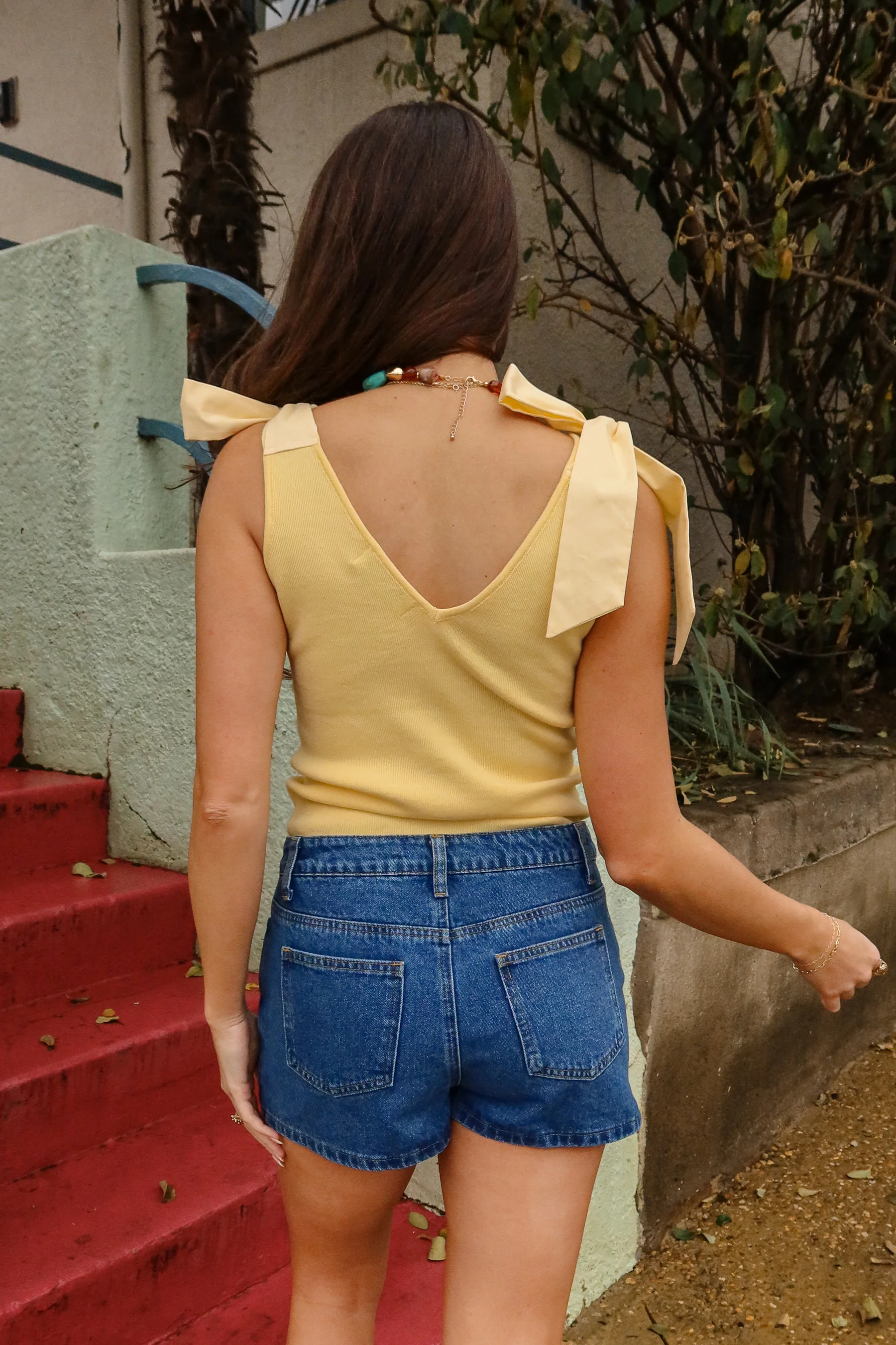 Eliza Yellow Knit Bow Straps Tank - Image 3