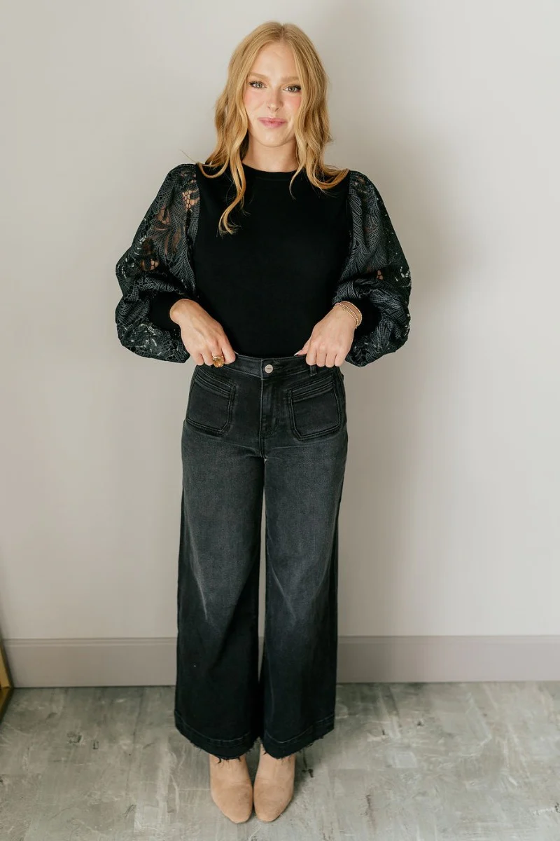 Elizabeth Black Puff Sleeve Top - Image 2