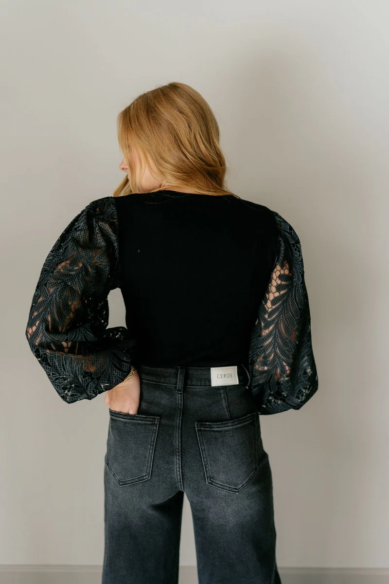 Elizabeth Black Puff Sleeve Top - Image 6