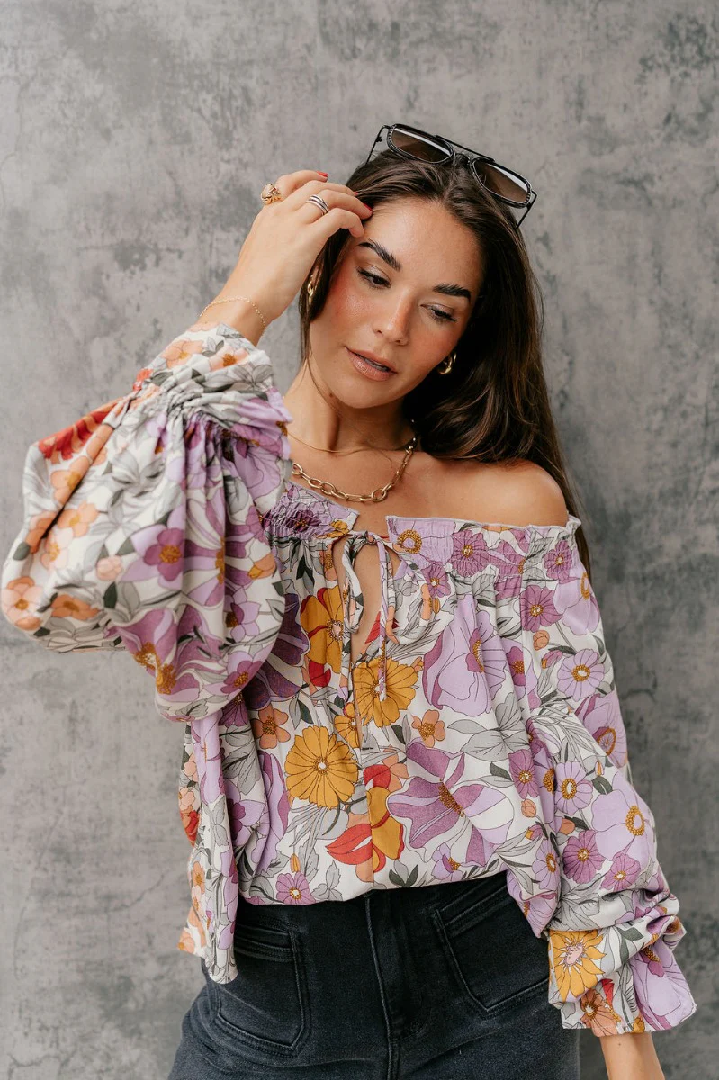 Elizabeth Lavender Multi Floral Long Sleeve Top