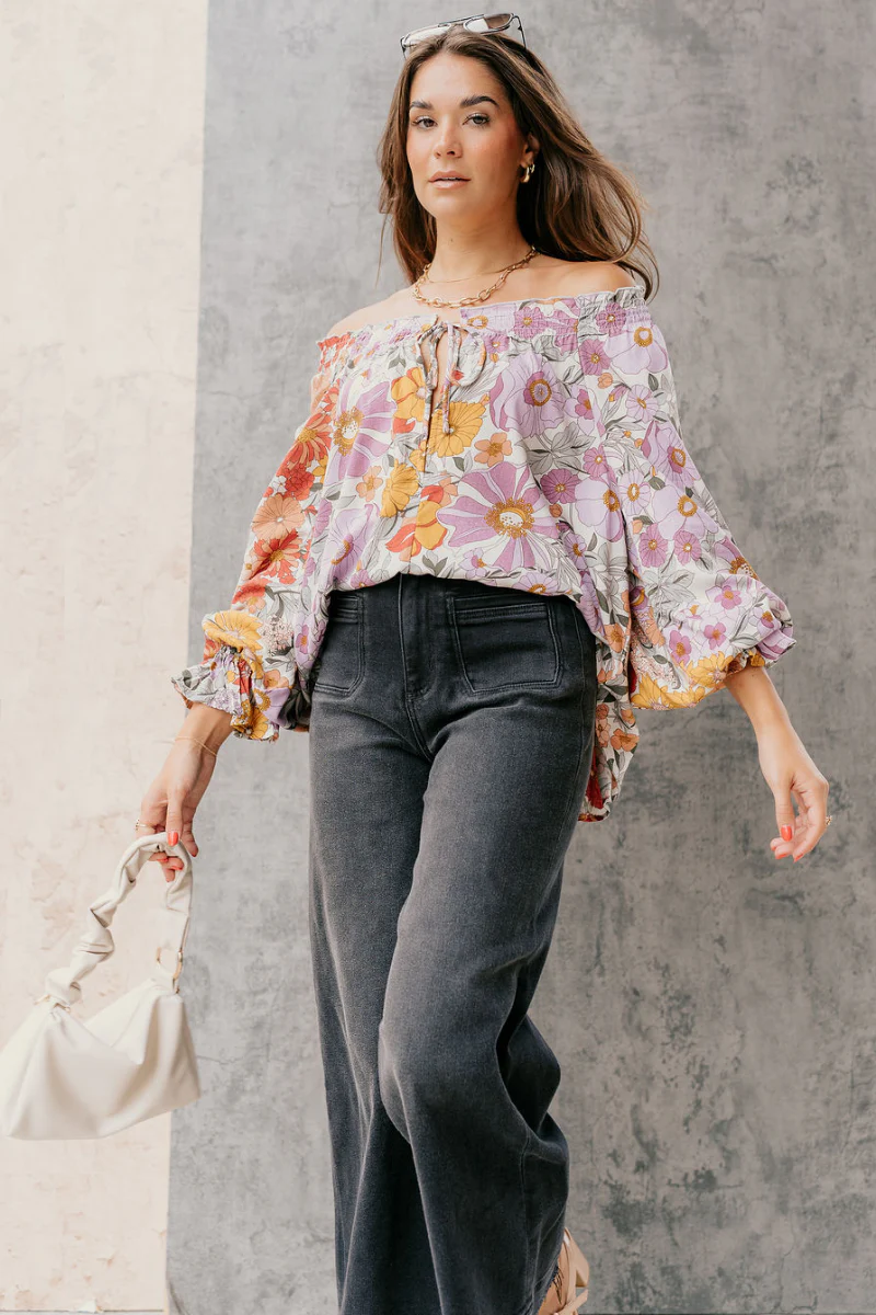 Elizabeth Lavender Multi Floral Long Sleeve Top - Image 2