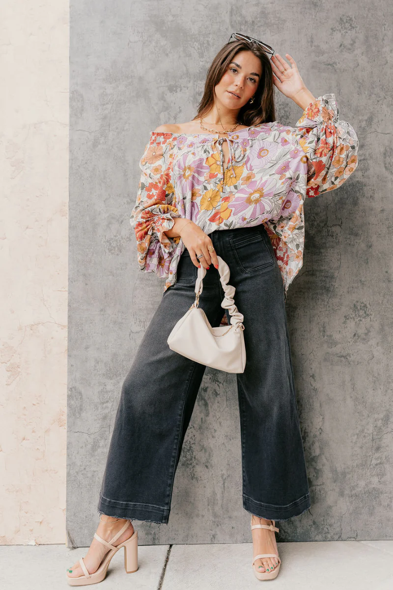 Elizabeth Lavender Multi Floral Long Sleeve Top - Image 3