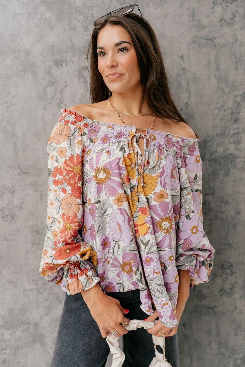 Elizabeth Lavender Multi Floral Long Sleeve Top - Image 4