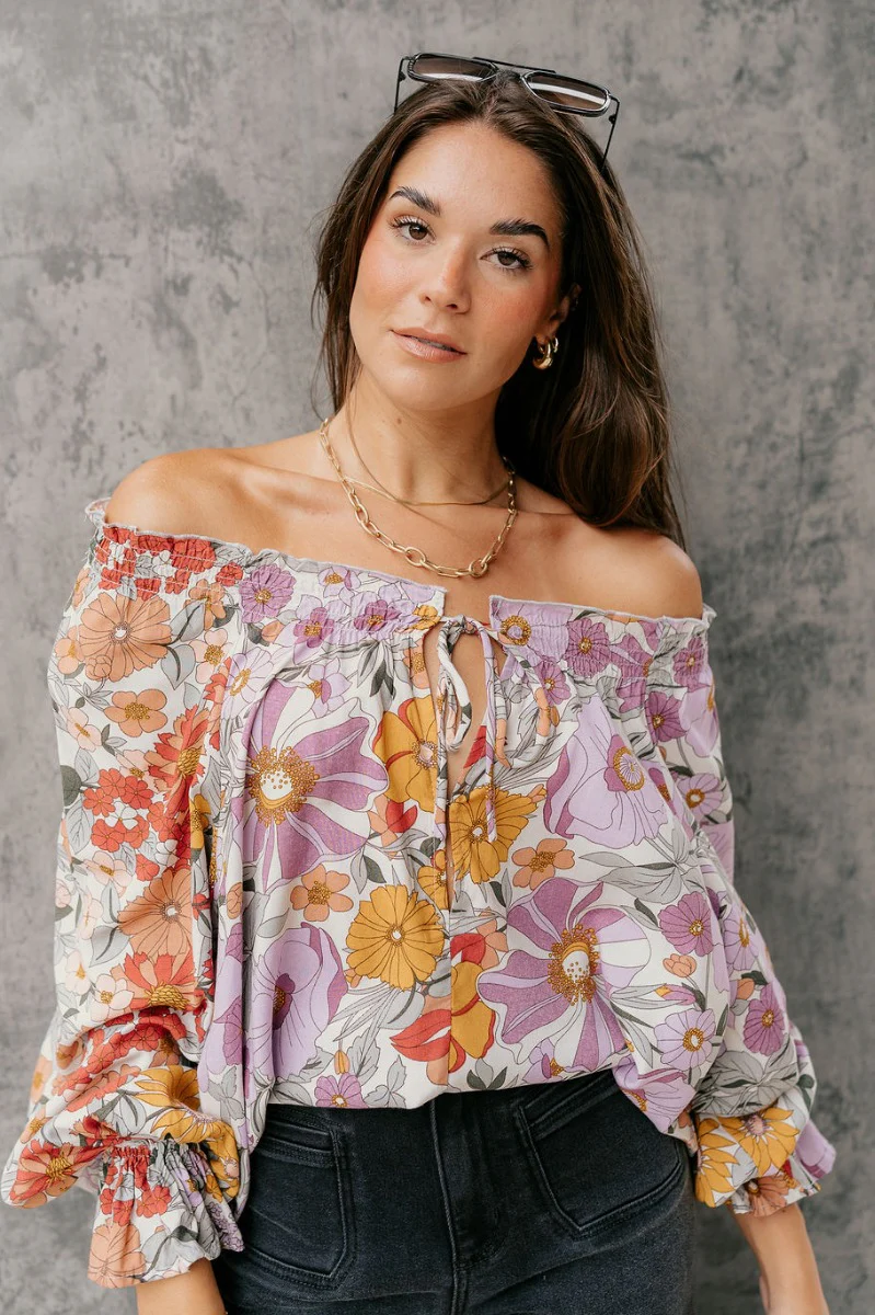 Elizabeth Lavender Multi Floral Long Sleeve Top - Image 5