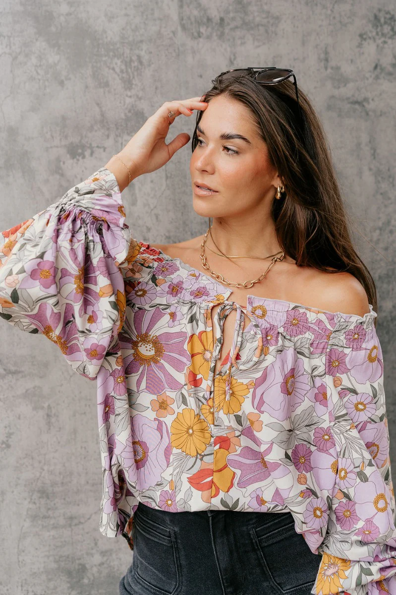 Elizabeth Lavender Multi Floral Long Sleeve Top - Image 6