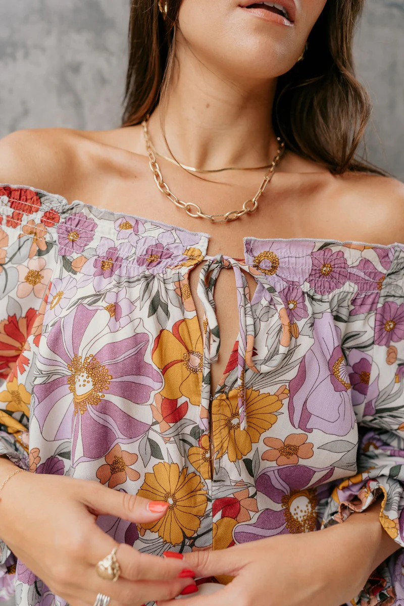 Elizabeth Lavender Multi Floral Long Sleeve Top - Image 7
