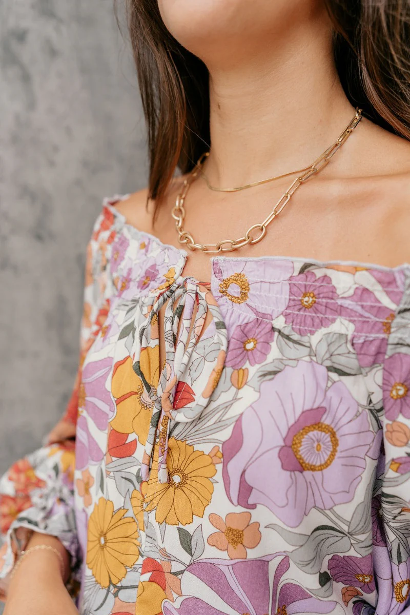 Elizabeth Lavender Multi Floral Long Sleeve Top - Image 8