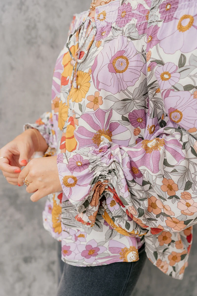 Elizabeth Lavender Multi Floral Long Sleeve Top - Image 9