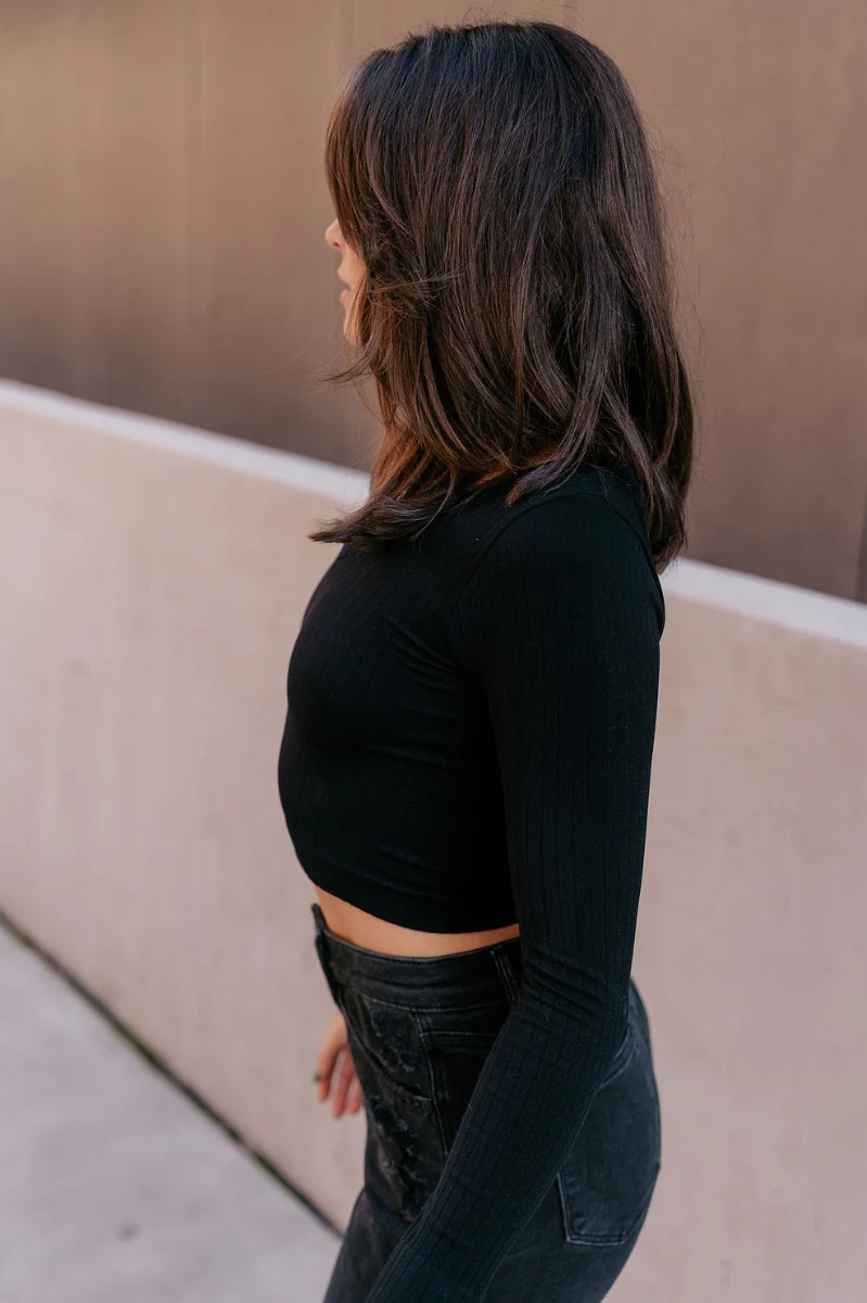 Ella Black V-Neckline Long Sleeve Top - Image 6