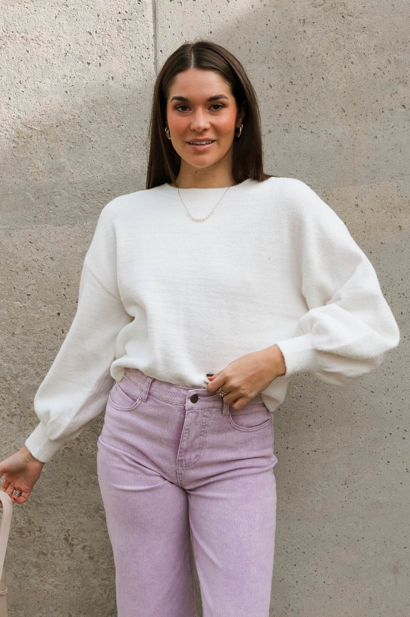 Ella Cream Drawstring Cinch Long Sleeve Sweater - Image 2