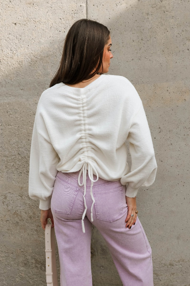 Ella Cream Drawstring Cinch Long Sleeve Sweater - Image 5
