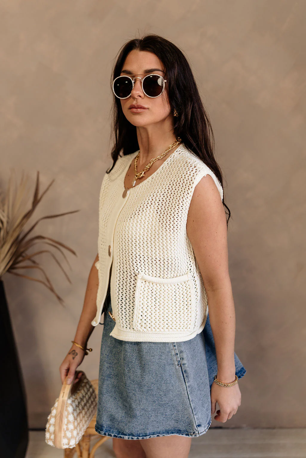 Ella Cream Knit Gold Brushed Buttons Sweater - Image 3