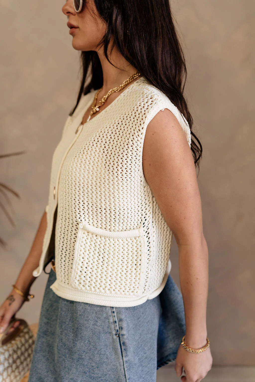 Ella Cream Knit Gold Brushed Buttons Sweater - Image 4