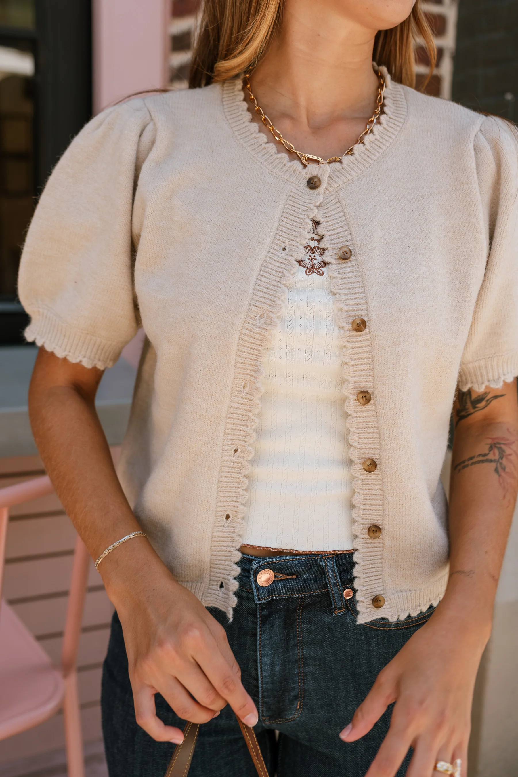 Ella Cream Scallop Button-Up Cardigan - Image 2