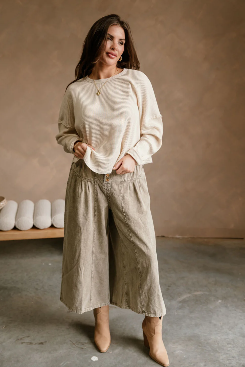 Ella Cream Waffle Knit Top - Image 2