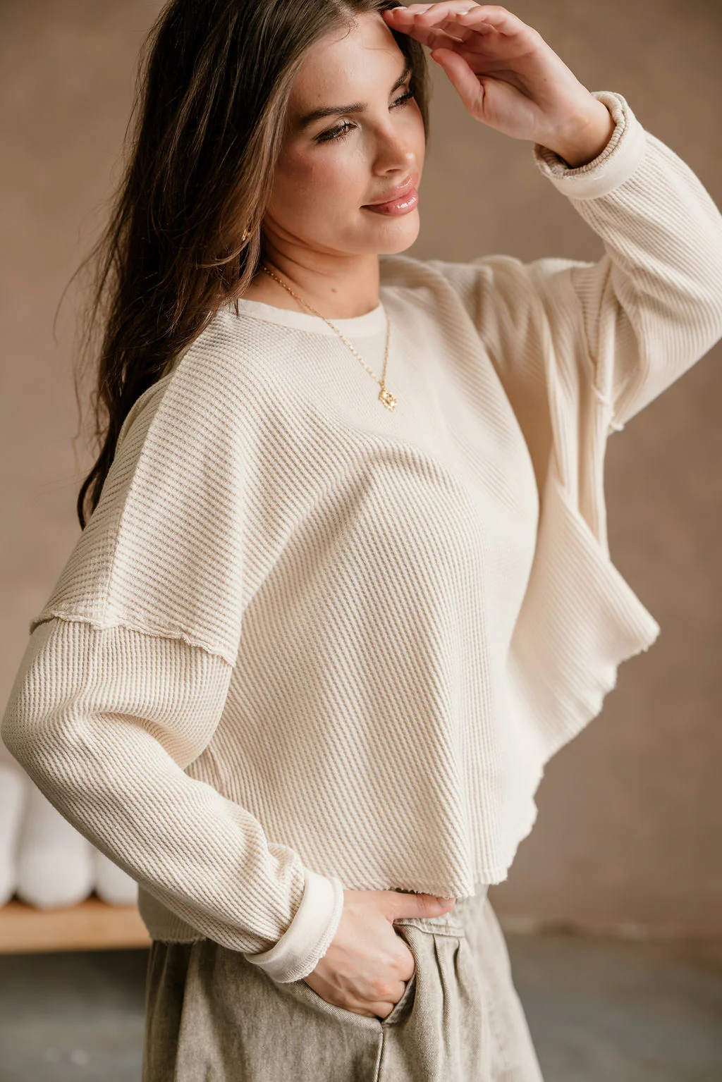 Ella Cream Waffle Knit Top - Image 3