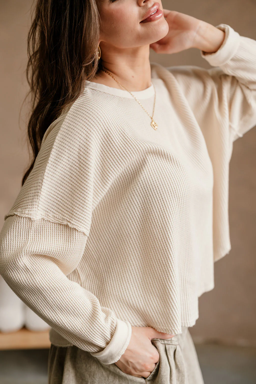 Ella Cream Waffle Knit Top - Image 5