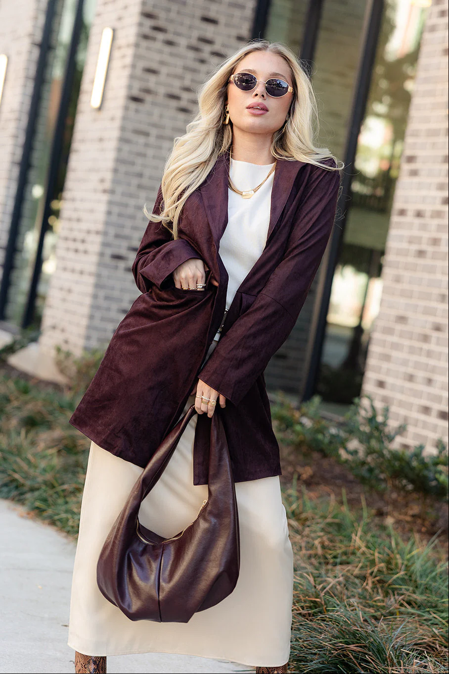 Ella Dark Brown Suede Blazer