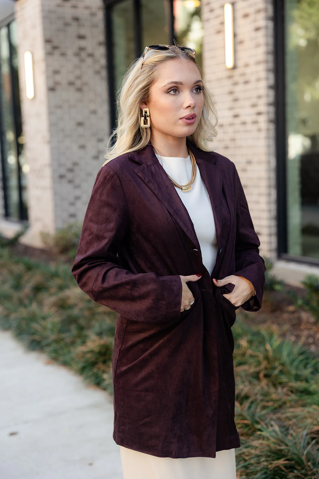 Ella Dark Brown Suede Blazer - Image 2