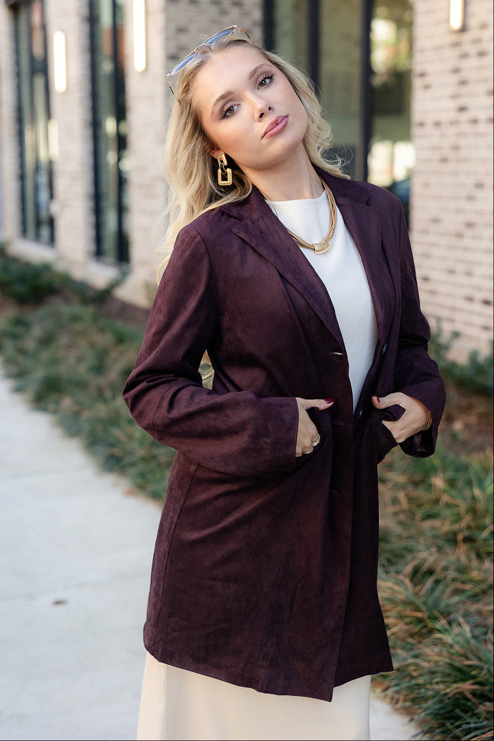 Ella Dark Brown Suede Blazer - Image 3