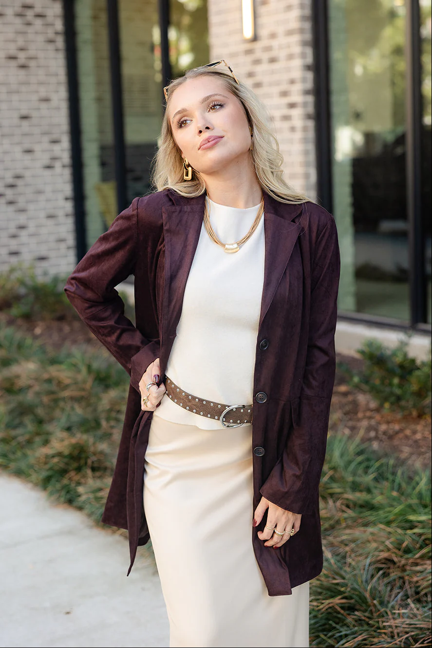 Ella Dark Brown Suede Blazer - Image 7